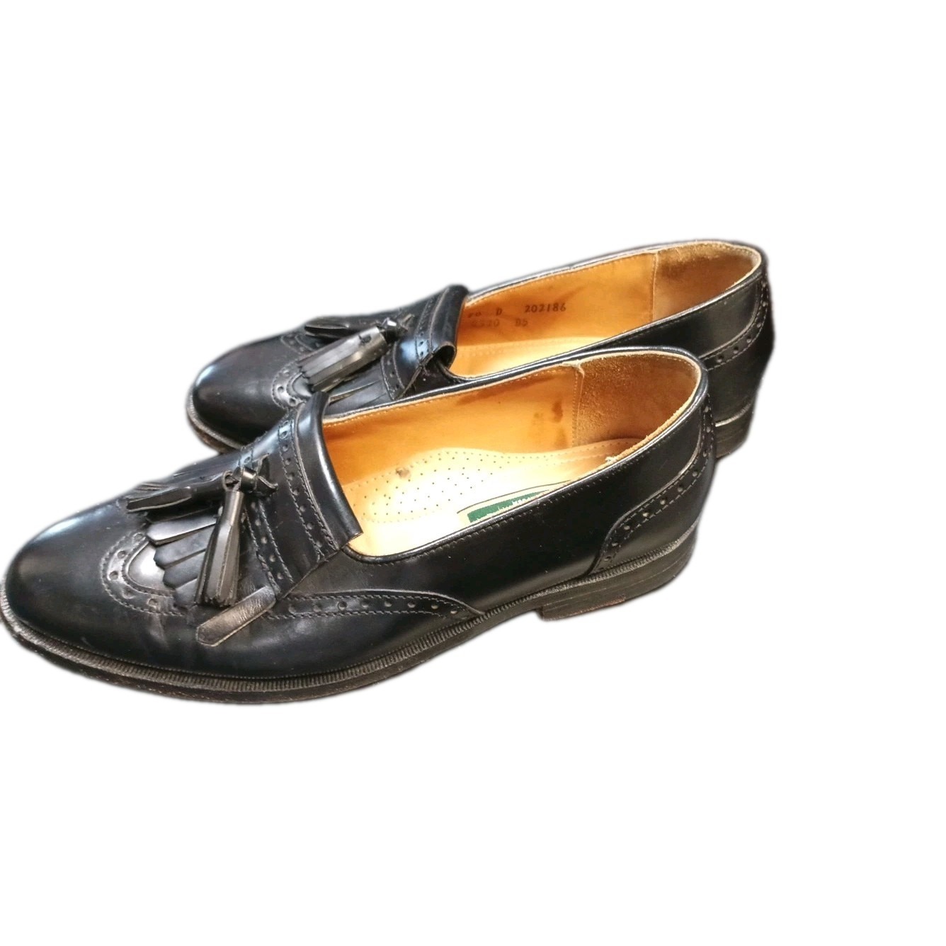 Black Cole Haan Brogue Loafers With Tassels Leather Men's Size 7
